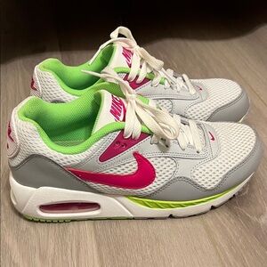 White and Gray Nike Sneakers with Pink Accents